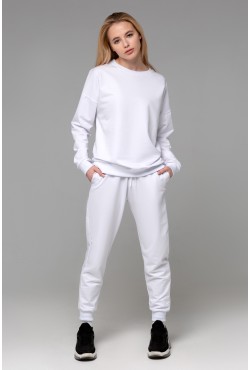Летний женский спортивный костюм белый: свитшот с рукавом оверсайз и брюки джоггеры