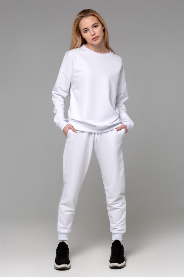  Summer suit joggers and sweatshirt white XL-46-48-Woman-(Женский)    Летний женский спортивный костюм белый: свитшот с рукавом оверсайз и брюки джоггеры 