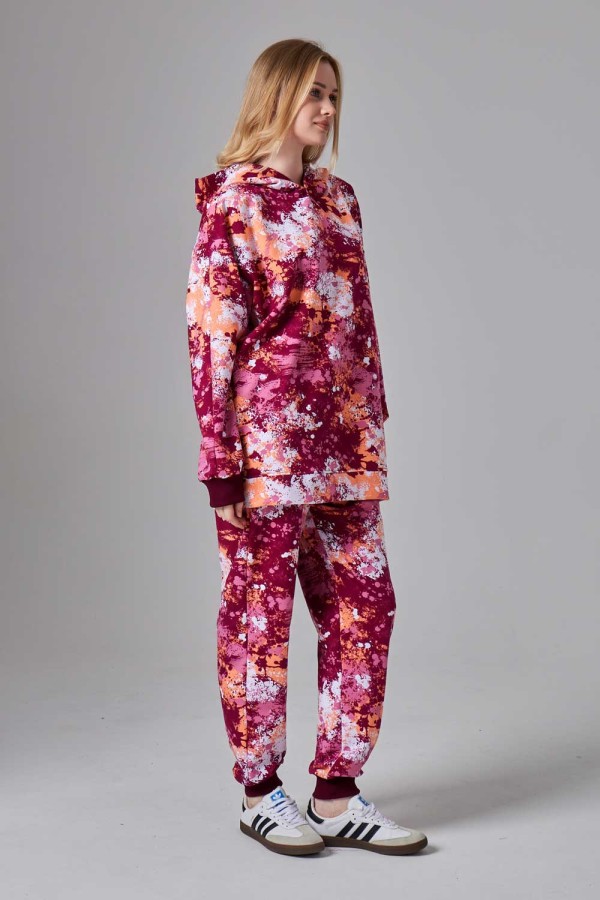 Костюм на лето яркий с принтом акварель оверсайз худи с капюшоном и джоггеры   Магазин Толстовок Спортивные костюмы