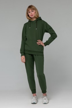 Женский темно-зеленый (хаки) спортивный костюм на лето: Темно-зеленое худи и темно зеленые джоггеры