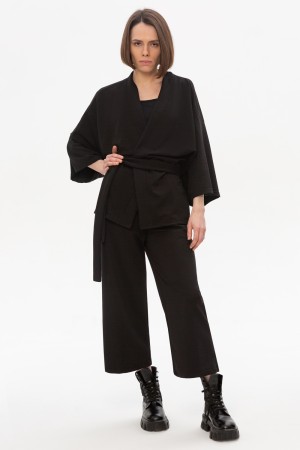 Костюм с кюлотами и жакетом кимоно черный | Suit Woman Summer Culottes and Kimono black