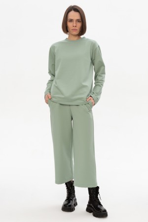 Костюм с кюлотами и лонгсливом шалфей (светло-зеленый) | Suit Woman Summer Culottes and Longsleeve Salvia light green