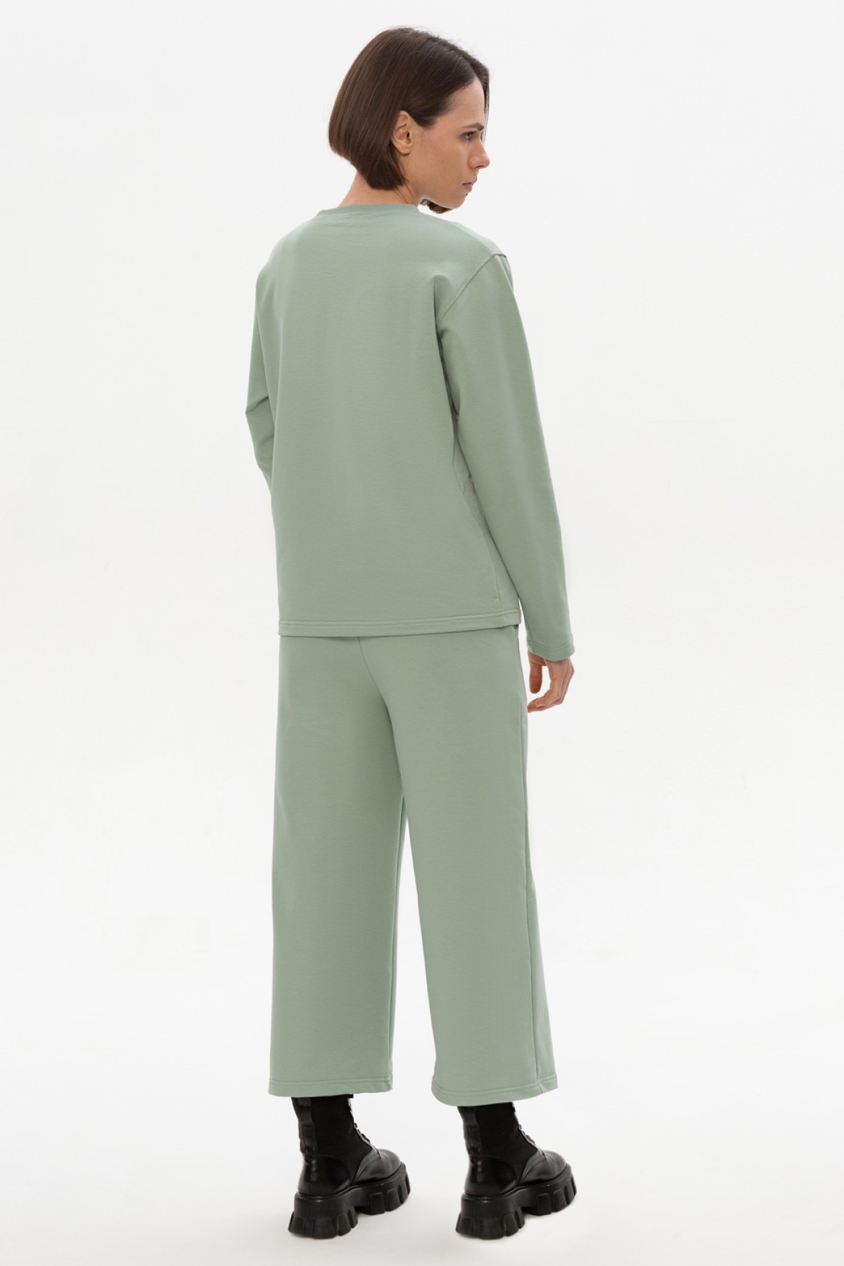 Костюм с кюлотами и лонгсливом шалфей (светло-зеленый) | Suit Woman Summer Culottes and Longsleeve Salvia light green — фото 6