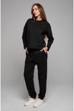  Summer suit joggers and longsleeve black woman L-44-46-Woman-(Женский)    Летний женский спортивный костюм цвет черный: лонгслив и брюки джоггеры 