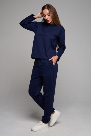 Летний женский спортивный костюм цвет темно-синий: лонгслив и брюки джоггеры