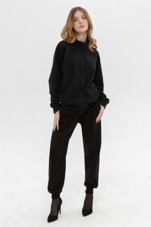 Женский летний спортивный костюм черный: олимпийка и спортивные брюки