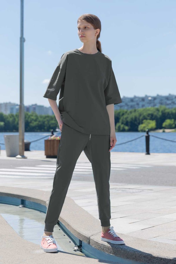  Graphitic T-Shirt Oversize and Joggers woman suit 3XL-50-52-Woman-(Женский)    Оверсайз футболка и джоггеры женский летний костюм графитовый 