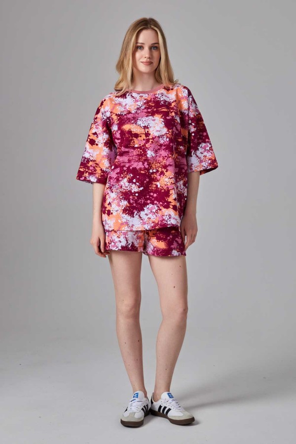  Summer suit t-shirt shorts Aquarel XS-38-40-Woman-(Женский)    Летний яркий костюм: футболка оверсайз и шорты с высокой талией с принтом акварель 