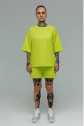 Летний костюм: футболка оверсайз и шорты с высокой талией салатовый (лайм)