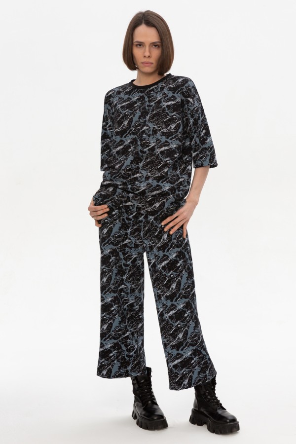  Dark marble set culottes oversize tshirt XL-46-48-Woman-(Женский)    Костюм с кюлотами и оверсайз футболкой темный мрамор | Dark marble Culottes suit woman 