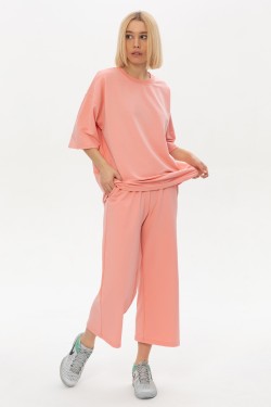 Костюм с кюлотами и оверсайз футболкой персиковый розовый | Peachy Culottes suit woman