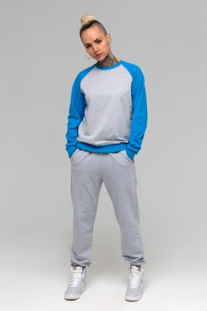 Женский спортивный костюм: серо-бирюзовый свитшот реглан и серые брюки