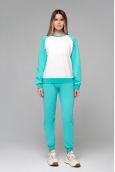 Женский спортивный костюм: мятно-молочный свитшот реглан и мятные брюки