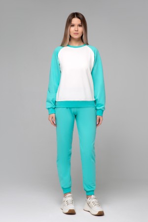 Женский спортивный костюм: мятно-молочный свитшот реглан и мятные брюки
