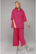  Woman suit T-shirt Roxy cullotes neon pink 2XL-48-50-Woman-(Женский)    Летний костюм женский с кюлотами и футболкой с капюшоном Roxy неоновый розовый 