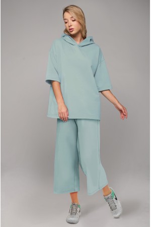 Летний костюм женский с кюлотами и футболкой с капюшоном Roxy цвет ниагара