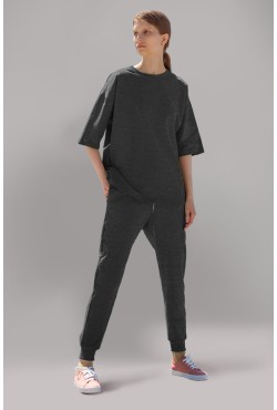 Женский летний костюм антрацтит (темно-серый меланж) оверсайз футболка и джоггеры