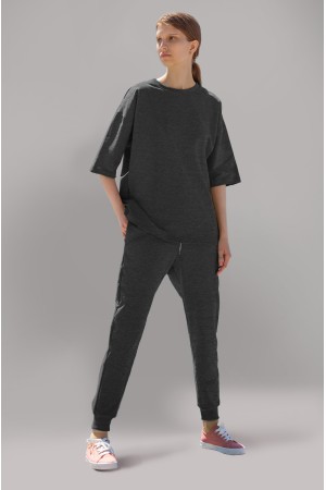 Женский летний костюм антрацтит (темно-серый меланж) оверсайз футболка и джоггеры