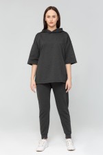 Костюм Оверсайз на лето - футболка с капюшоном и джоггеры цвет Антрацит   Магазин Толстовок Спортивные костюмы