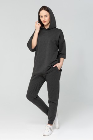 Костюм Оверсайз на лето - футболка с капюшоном и джоггеры цвет Антрацит