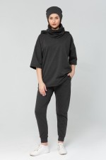 Костюм Оверсайз на лето - футболка с капюшоном и джоггеры цвет Антрацит   Магазин Толстовок Спортивные костюмы