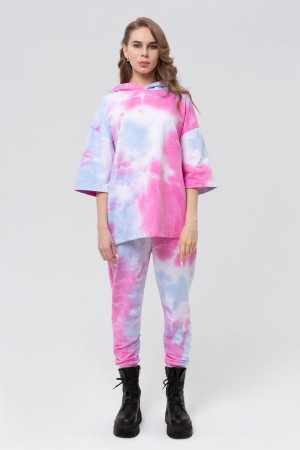 Костюм лето Тай-Дай Оверсайз футболка с капюшоном и джоггеры