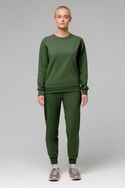 Женский темно-зеленый(хаки) спортивный костюм: Тёмно-зеленый(хаки) свитшот и Тёмно-зеленые(хаки) брюки