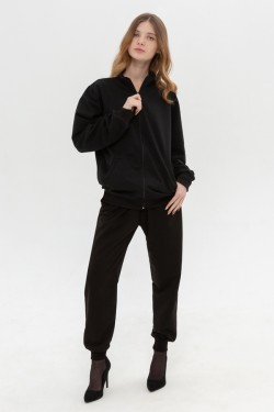 Женский летний спортивный костюм черный: олимпийка и спортивные брюки
