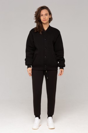 Женский спортивный костюм: черный бомбер + черные брюки