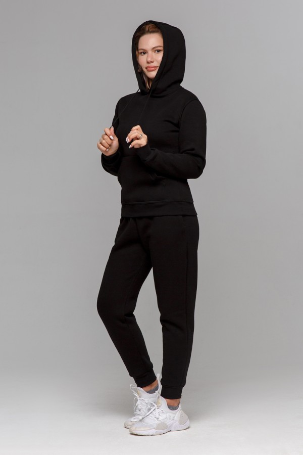  Winter Sport Suit Hoodie & Joggers S-40-42-Woman-(Женский)    Зимний женский спортивный костюм: черная толстовкас капюшоном и черные брюки утепленные 
