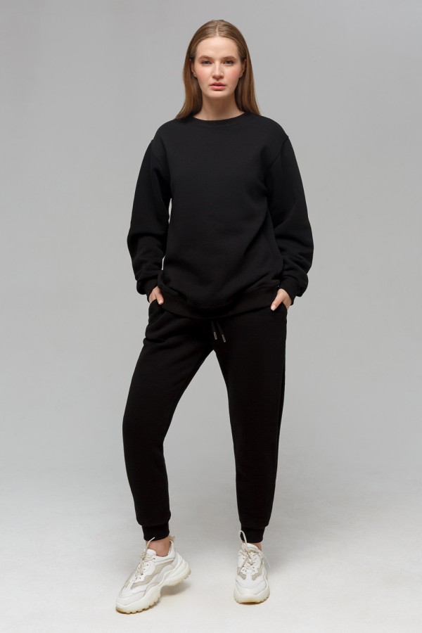 Черный спортивный костюм женский утепленный свитшот и джоггеры   Магазин Толстовок Спортивный костюм: свитшот и спортивные брюки 