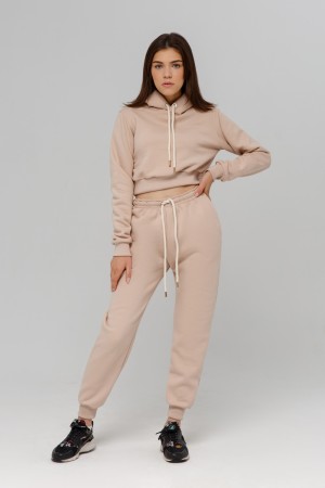 Crop-Top-Hoodie & Joggers Sport BEIGE - Укороченная худи и Джоггеры Бежевые