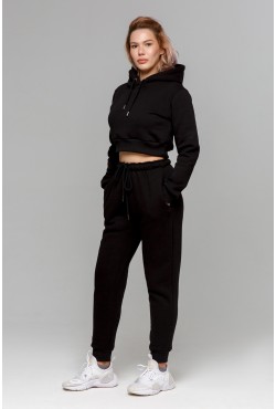 Crop-Top-Hoodie & Joggers Sport BLACK - костюм женский короткая худи и джоггеры