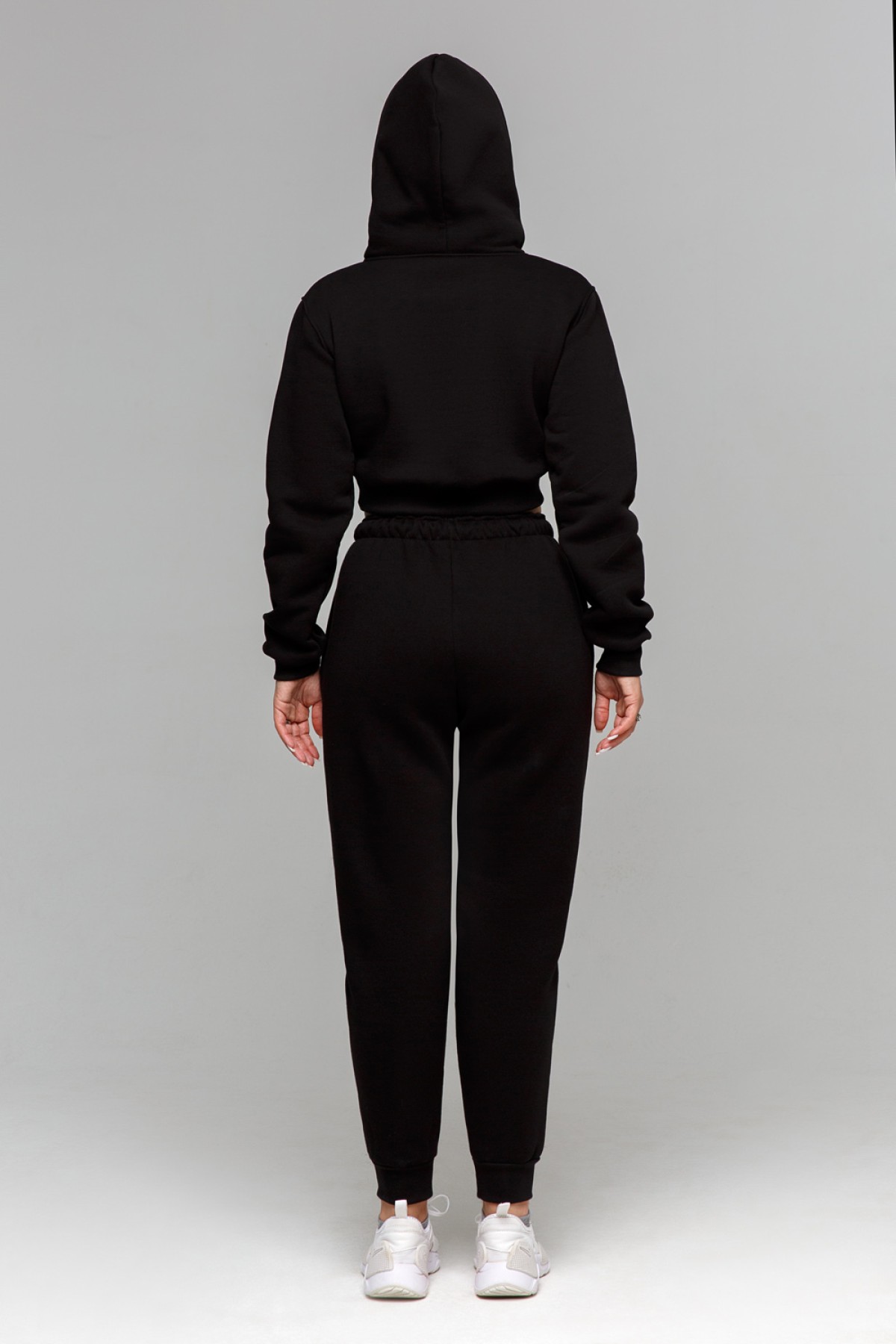 Crop-Top-Hoodie & Joggers Sport BLACK - костюм женский короткая худи и джоггеры — фото 5