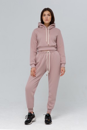 Crop-Top-Hoodie & Joggers Sport POWDER - костюм женский короткая худи и джоггеры цвет пудры