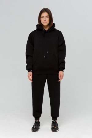 Черный спортивный костюм оверсайз утепленный: худи oversize и брюки джоггеры