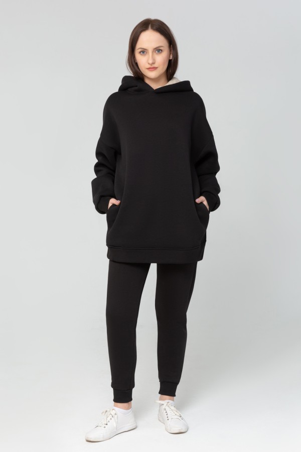  Horns hoodie joggers oversize black suit XL-52-Unisex-(Женский)    Чёрный костюм Oversize с рожками: толстовка оверсайз и джоггеры 