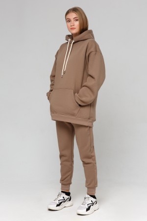 Кофейный спортивный костюм оверсайз утепленный: худи oversize и брюки джоггеры