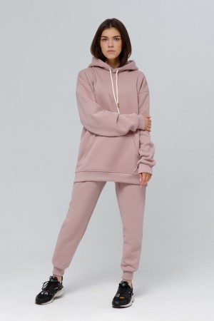 Пудровый cпортивный костюм оверсайз утепленный: худи oversize и брюки джоггеры