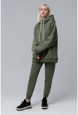 Спортивный костюм болотный зеленый оверсайз утепленный: худи oversize и брюки джоггеры