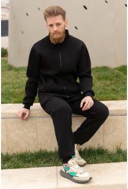 Мужской зимний спортивный костюм черный : Олимпийка + брюки спортивные