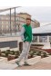  Мужской спорткостюм: зеленый бомбер и серые брюки XL-52-Unisex-(Мужской)    Мужской спортивный костюм: зеленый бомбер и серые брюки 