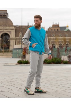 Мужской спортивный костюм: бирюзовый бомбер и серые брюки