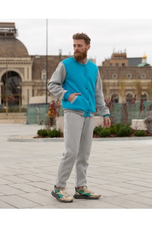 Мужской спортивный костюм: бирюзовый бомбер и серые брюки
