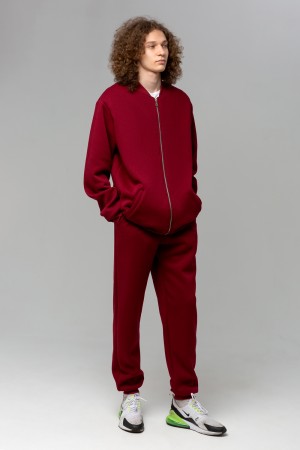 Премиум бордовый спортивный костюм: бомбер на замке и брюки