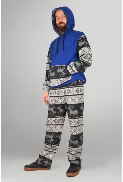 Мужской зимний спортивный костюм утепленный: худи и брюки с принтом олени