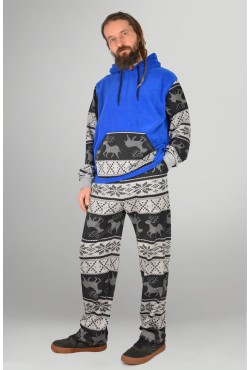 Мужской зимний спортивный костюм утепленный: худи и брюки с принтом олени