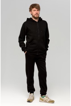 Мужской зимний спортивный костюм черный 320гр/м2 с начесом (толстовка на молнии)