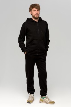 Мужской зимний спортивный костюм черный 320гр/м2 с начесом (толстовка на молнии)