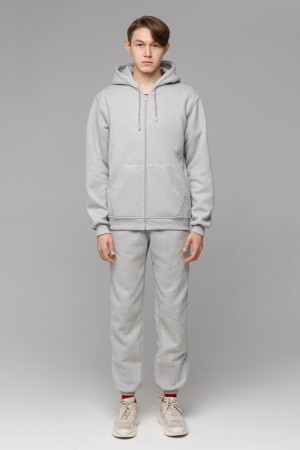 Мужской зимний спортивный костюм серый меланж 320гр/м2 с начесом (толстовка на молнии)